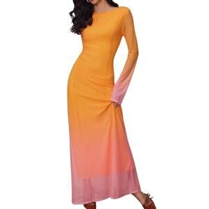 NWT Cider Miami Sunset Vacation Mesh Orange Pink Gradient Maxi Dress Size XXS